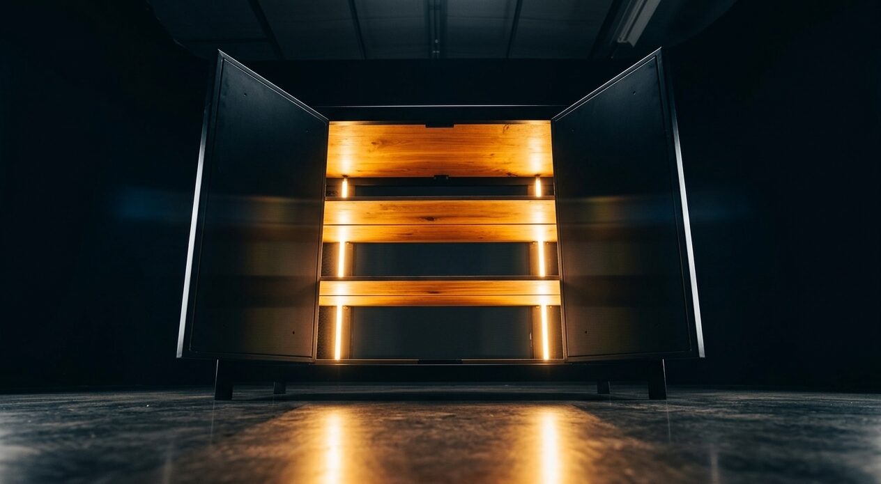 ARCH 2.0 Elite – VIP varnost v najvišjem razredu elegance ARCH 2.0 Elite ni le varnostna omara. Je prestižni kos notranje opreme, ustvarjen za zahtevne uporabnike, ki želijo najvišjo raven zaščite, vrhunsko funkcionalnost in brezčasen dizajn v enem izdelku. Izdelana je za varno hrambo dragocenosti in orožja ter združuje mednarodno certificirano varnost po standardu EN 1143-1, razred I, sodobne varnostne tehnologije in inovativen mehanizem odpiranja. S pritiskom na daljinski upravljalnik se diskretna omara spremeni v impresiven varnostni sistem, kjer se zadnji del elegantno izvleče in razkrije premišljeno zasnovano notranjost.