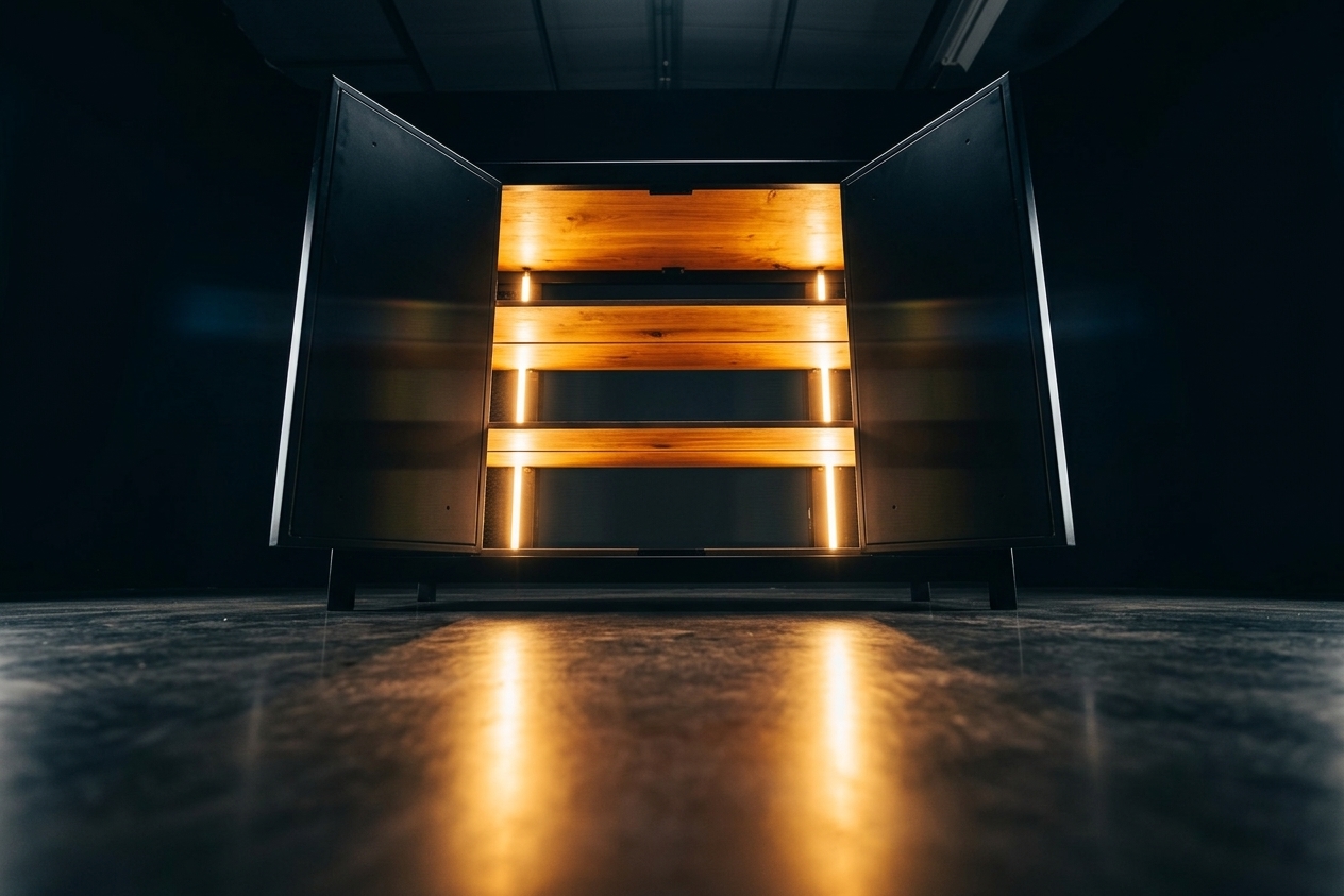 ARCH 2.0 Elite – VIP varnost v najvišjem razredu elegance ARCH 2.0 Elite ni le varnostna omara. Je prestižni kos notranje opreme, ustvarjen za zahtevne uporabnike, ki želijo najvišjo raven zaščite, vrhunsko funkcionalnost in brezčasen dizajn v enem izdelku. Izdelana je za varno hrambo dragocenosti in orožja ter združuje mednarodno certificirano varnost po standardu EN 1143-1, razred I, sodobne varnostne tehnologije in inovativen mehanizem odpiranja. S pritiskom na daljinski upravljalnik se diskretna omara spremeni v impresiven varnostni sistem, kjer se zadnji del elegantno izvleče in razkrije premišljeno zasnovano notranjost.